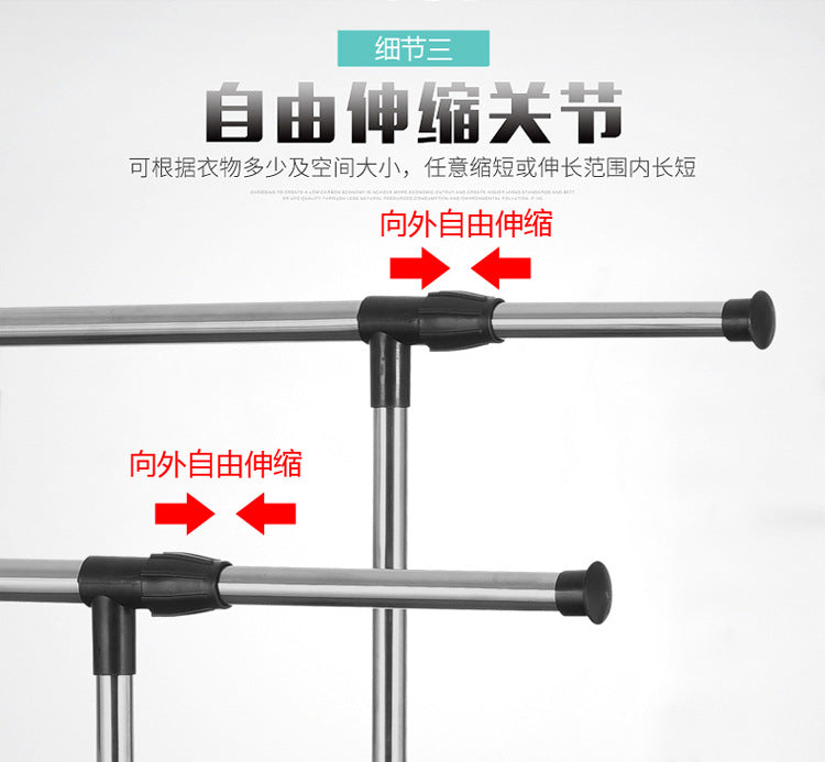 Single / Dual Stainless Steel Extendable Pole Standing Cloth Laundry Garment Drying Rack Hanger with 360° Rotating Wheels