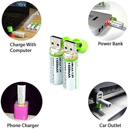 1450mAh USB Rechargeable Battery AA NI-MH 1.2V Fast Charging for RC Toy Remote Control Cordless Phone