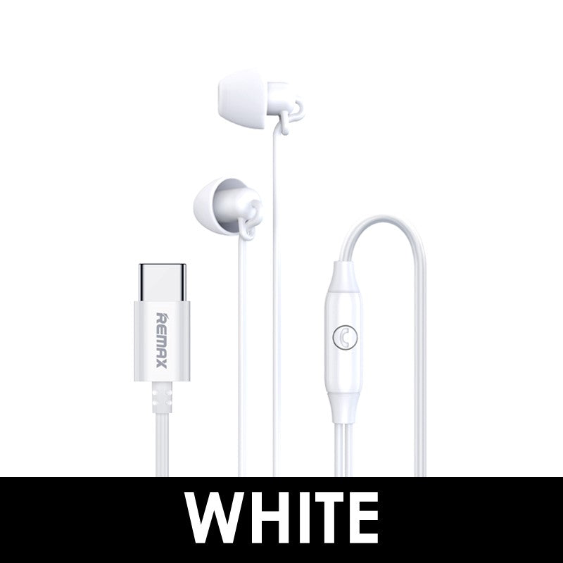 Remax RM-208A Type-C Sleep Wired Earphone USB-C In-Ear Microphone HD Music Call for Mobile Phones