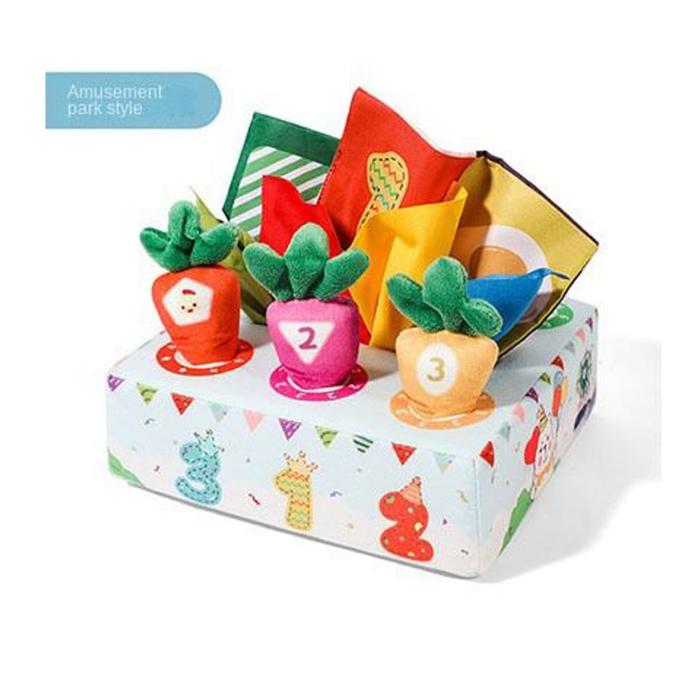 Bear Bus / Amusement Park Baby Plush Cotton Montessori Pulling Toys Educational Radish Carrot Pull Tissue Number Color Cognition Developing Game