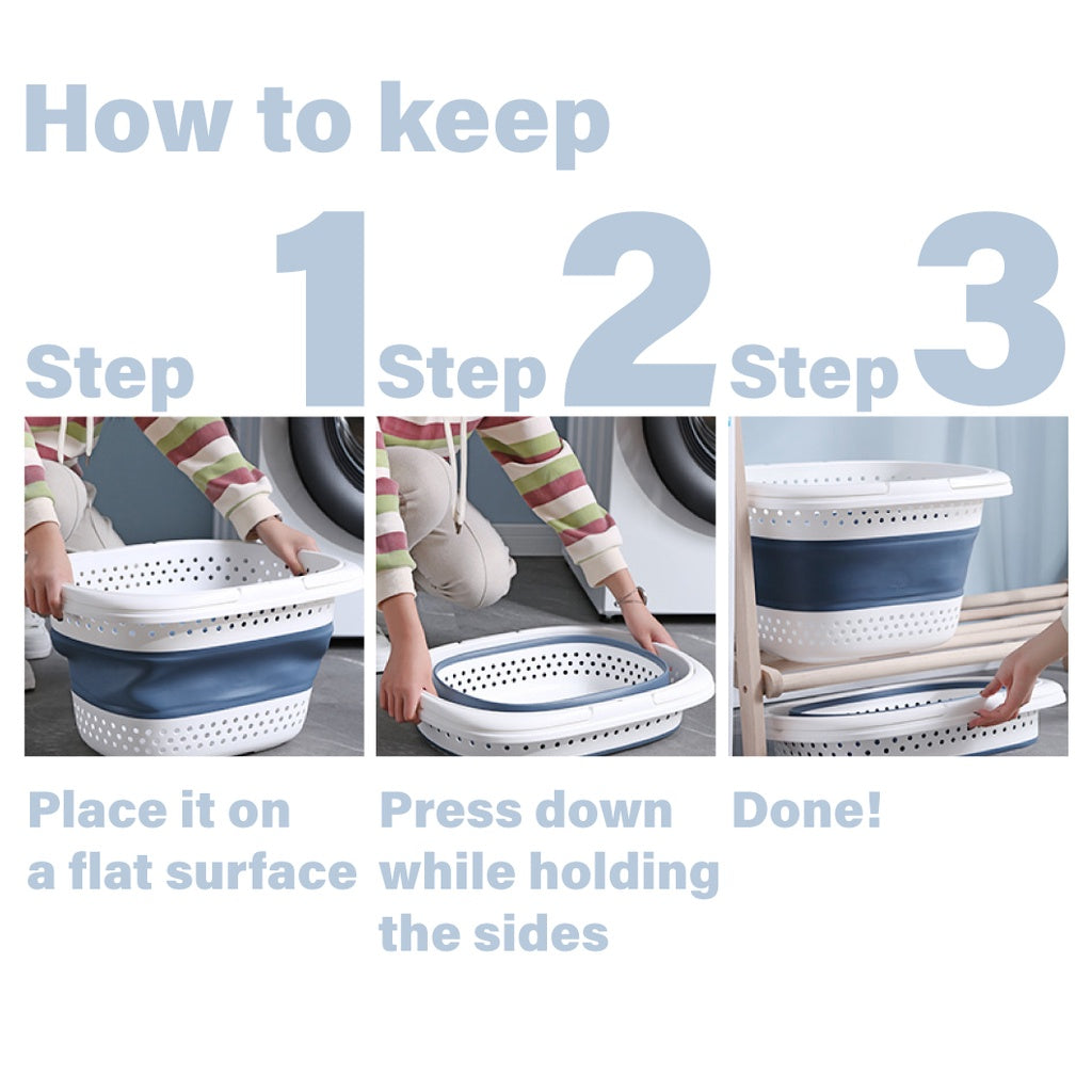 Collapsible Plastic Laundry Backet with Handle Foldable Clothes Storage Box Container Organizer Hamper Space Saving