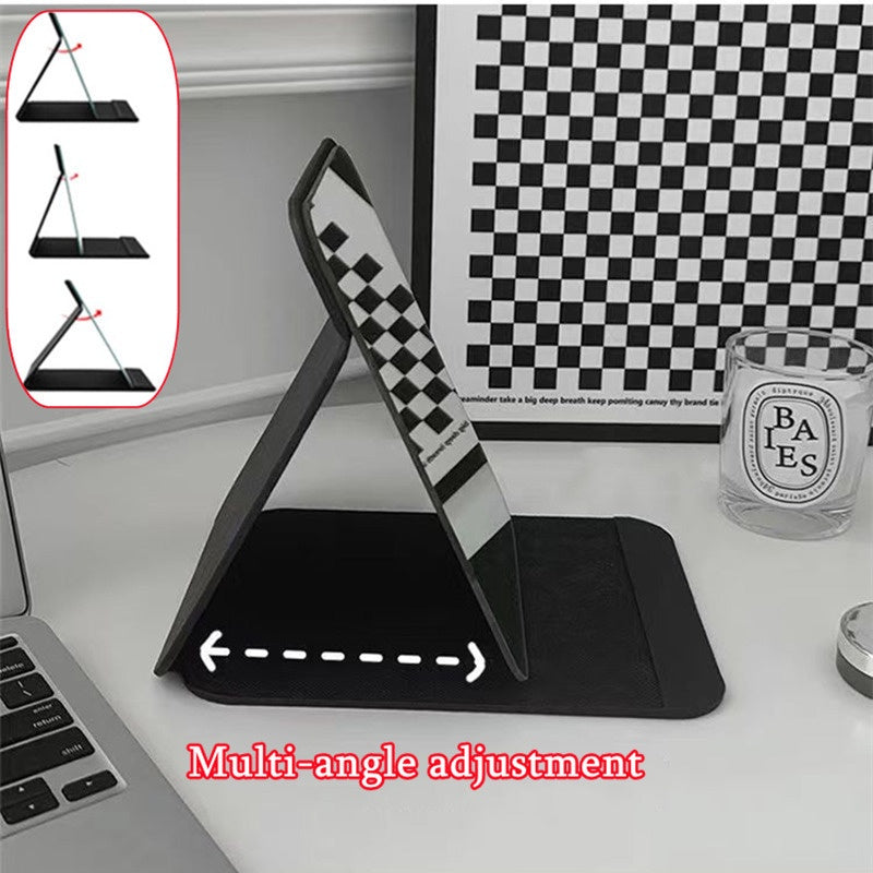 Foldable PU Leather Makeup Mirror Desktop Portable Pocket Cosmetic Travel Vanity Rounded Corner