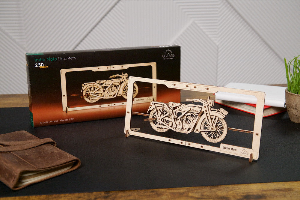 Ugears Indie Moto 2.5D Mechanical Puzzle Kit Model Toys Gift Present Birthday Xmas Christmas Kids Adults