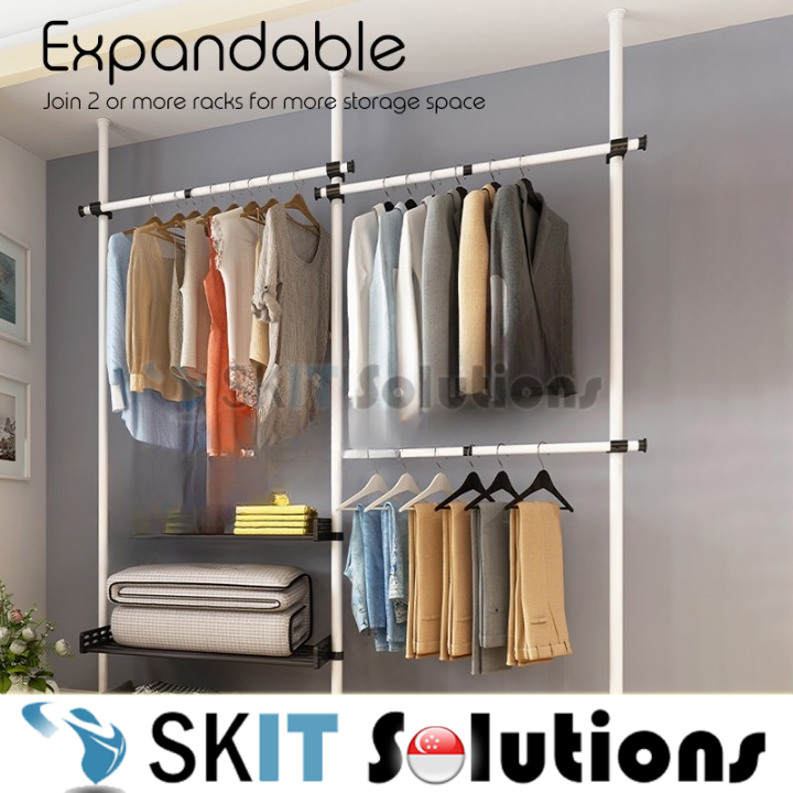 Standing Clothes Rack Adjustable Floor to Ceiling Space-Saving Hanging Pole Heavy-Duty DIY Wardrobe
