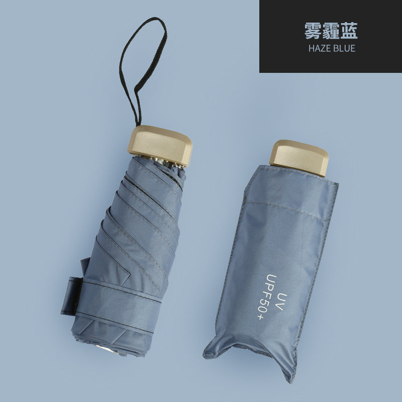 Mini Pocket Folding Tiny Umbrella Light Weight 5 Fold 6 Ribs Anti UV Coating Protection UPF50+ Windproof WaterProof