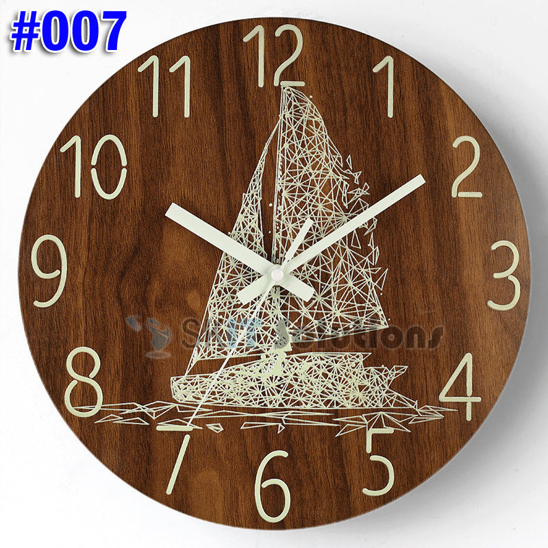 12 Inch Luminous Minimalist Designer Wooden Quartz Wall Clock Dark Glowing Silent Non-Ticking