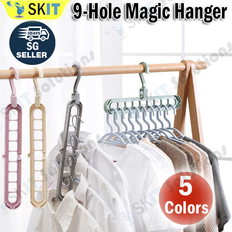 9-Hole Magic Clothes Hanger Foldable Space Saving Wardrobe Closet Organizer Anti-Slip - 5 Colors