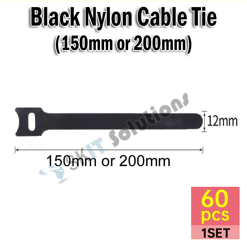 60pcs T-Type Velcro Nylon Cable Ties Reusable Adjustable Hook Loop Wire Management Cord Organizer