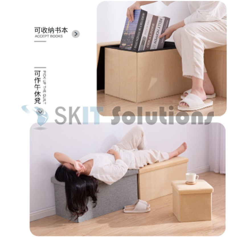 Ottoman Fabric / Leather Storage Box Foldable Sofa Seat Stool Organizer Bench Home Living Space Saving Organiser
