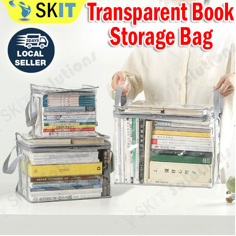 Transparent Storage Bag Zipper Clear Pouch Clothes Comic DVD Book Organizer with Handle Zip Tote