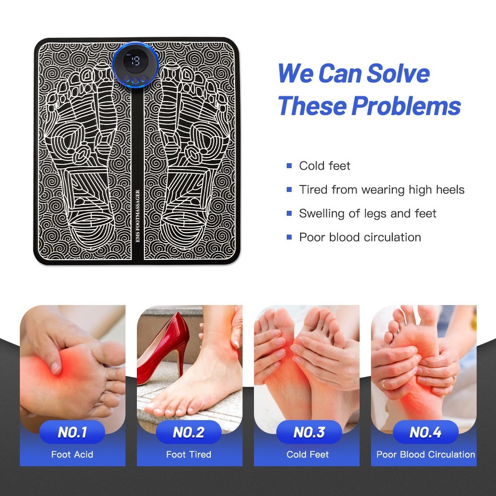 Portable EMS Foot Massager Mat Electric Muscle Stimulator Blood Circulation Acupuncture Pain Relief
