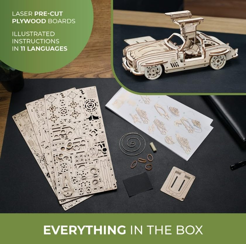 UGEARS Winged Sports Coupe 3D Mechanical Model Wooden Puzzle DIY Car Kits