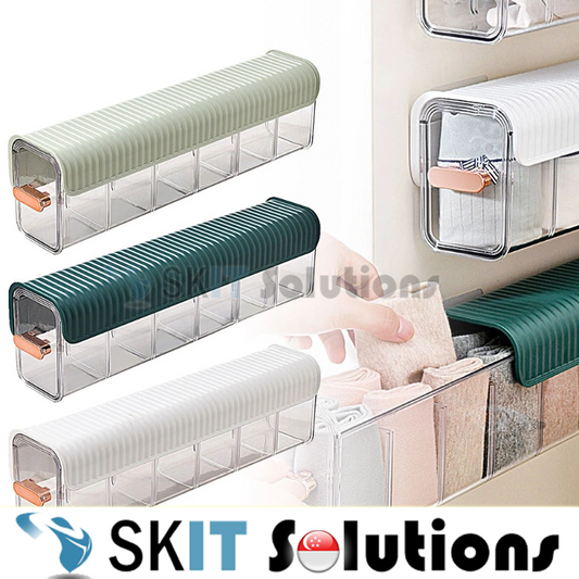 Socks Underwear Wall Mounted Drawer Wardrobe Organizer Acrylic Plastic Divider 6-Cells Anti Dust Transparent Storage Box