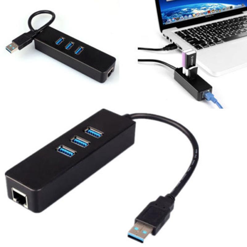 100M / 1000M 1GB 3 Port USB3.0 Hub + RJ45 Gigabit Ethernet Network Lan Adapter WIN MAC