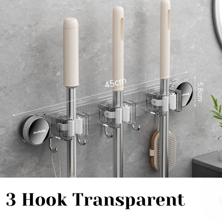 Suction Cup Broom Holder Wall Mounted No Drill Mop Brush Hanger Bathroom Storage Hook Cleaning Tool