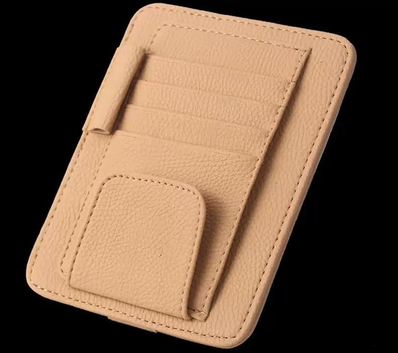 Car Sun Visor Organizer PU Leather Card Glasses Pen Holder Auto Sunvisor Interior Storage Pocket