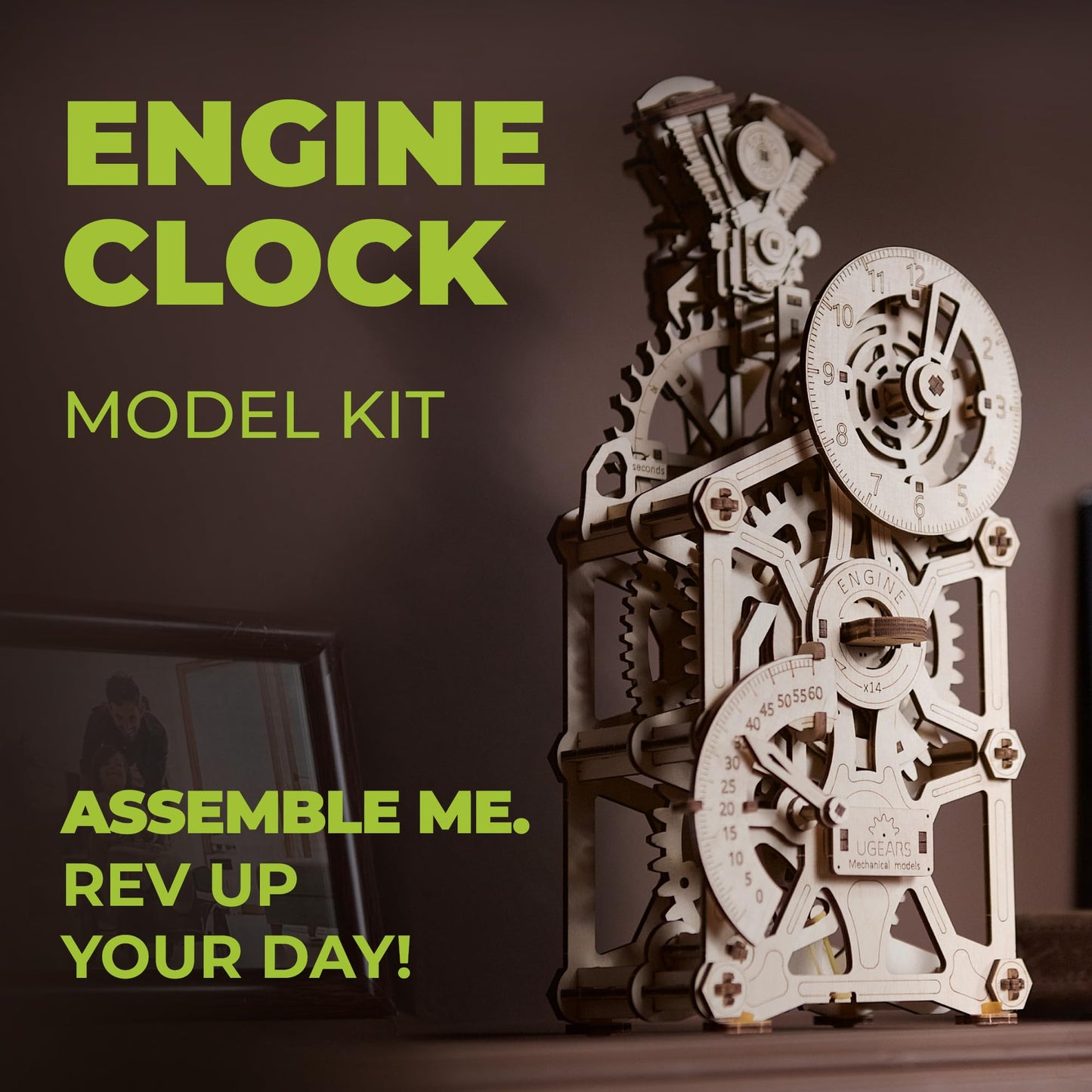 Ugears Engine Clock 3D Mechanical Model Wooden Puzzle DIY Kits