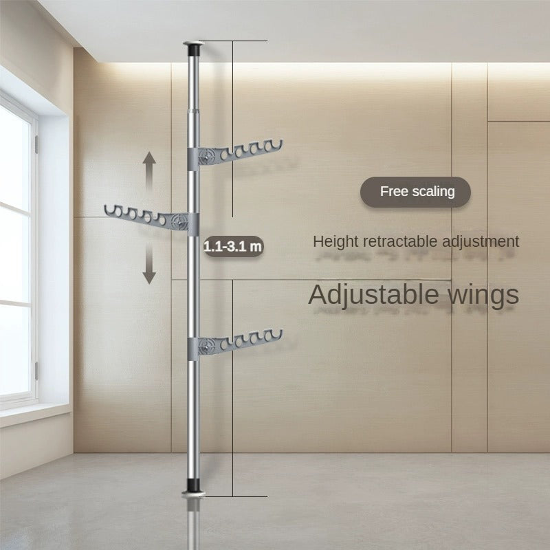 Adjustable Clothes Drying Rack Floor To Ceiling Tension Pole Rod Hanger Stand Bedroom Telescopic