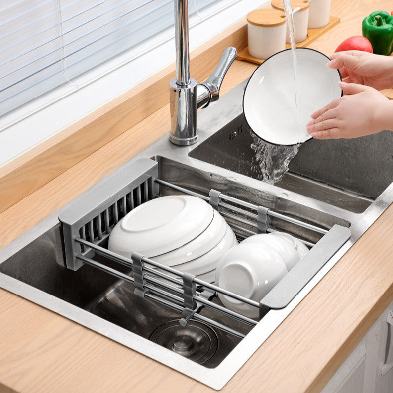 Retractable Stainless Steel Sink Drainer Rack Dish Drying Basket for Kitchen Fruits Vegetables