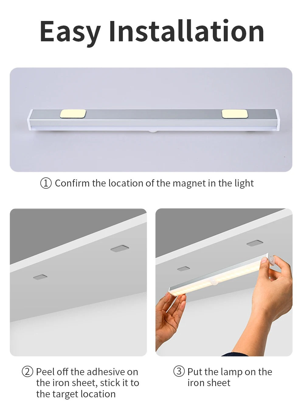 Tricolor LED Wireless Motion Sensor Light Stick Type C Rechargeable Strip Cabinet Kitchen Night Lamp