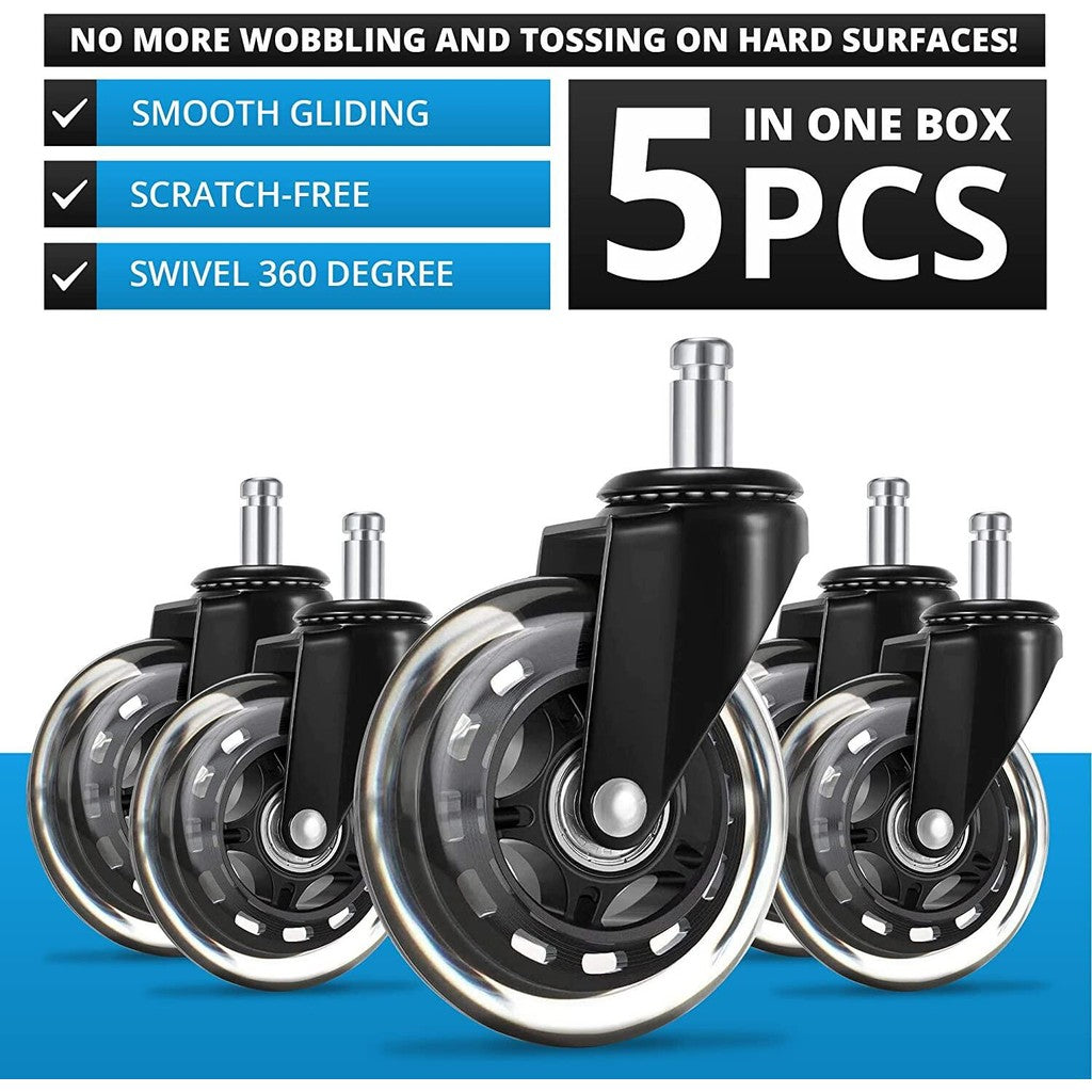 3 Inch Office Chair Wheels 5PCS Silent Heavy Duty Rubber Roller Replacement Universal Caster Swivel