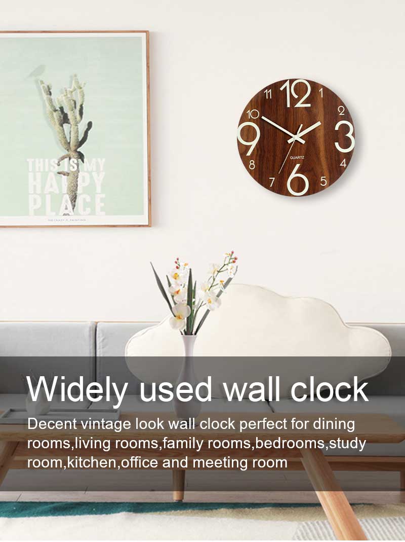 12 Inch Luminous Minimalist Designer Wooden Quartz Wall Clock Dark Glowing Silent Non-Ticking