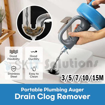 Plumbing Auger Drain Snake Clog Remover Tool Pipe Cleaner Plunger Toilet Kitchen Sewer Declogger