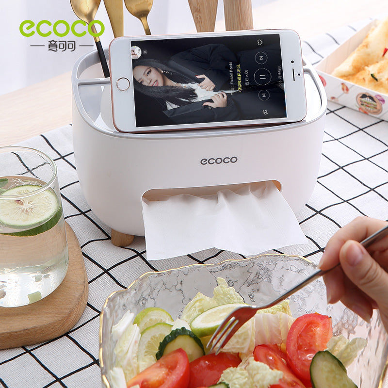 ECOCO Desktop Tissue Box Organizer Multi-function Toilet Paper Towel Storage Holder Dispenser Bathroom Accessories Remote Control