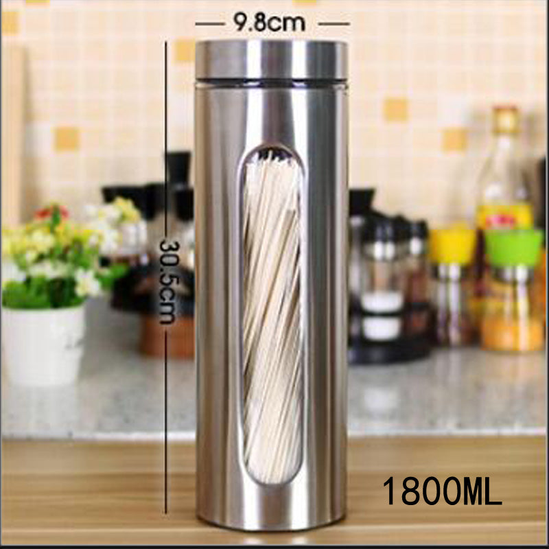 Airtight Stainless Steel Glass Food Storage Container Kitchen Canister Jar Flour Pasta Rice Spices