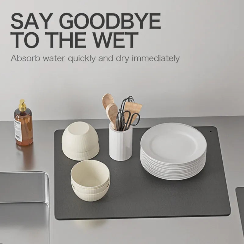 Kitchen Sink Absorbent Mat Dish Drying Draining Anti-Mould Diatomite Absorption Placemat Drain Pad