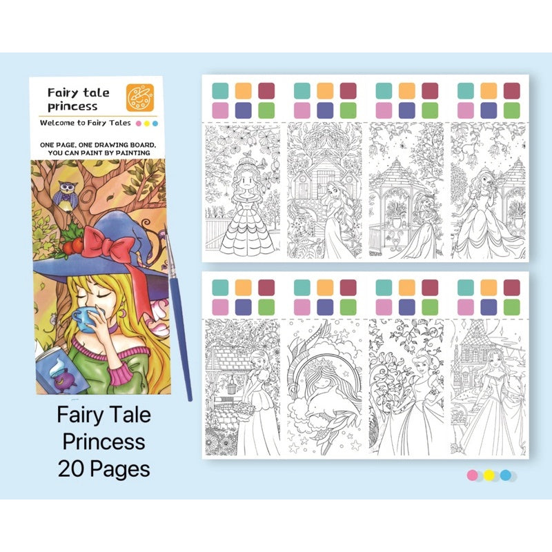 Pocket Water Color Painting Book 20 Picture Creative Paint Kit Pocket Paint with Brush Painting for Toddlers Kids 3+