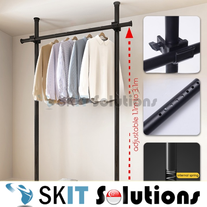 Standing Clothes Rack Adjustable Floor to Ceiling Space-Saving Hanging Pole Heavy-Duty DIY Wardrobe