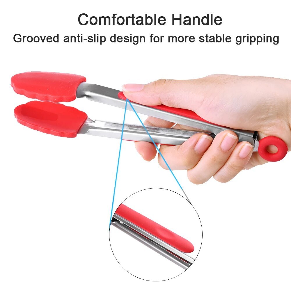 7/9/12 Inch Silicone Stainless Steel Food Tong Non Slip Heat Resistant BBQ Grill Salad Kitchen Tongs