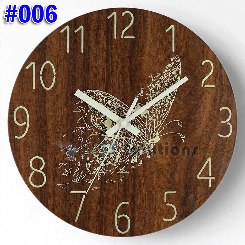 12 Inch Luminous Minimalist Designer Wooden Quartz Wall Clock Dark Glowing Silent Non-Ticking