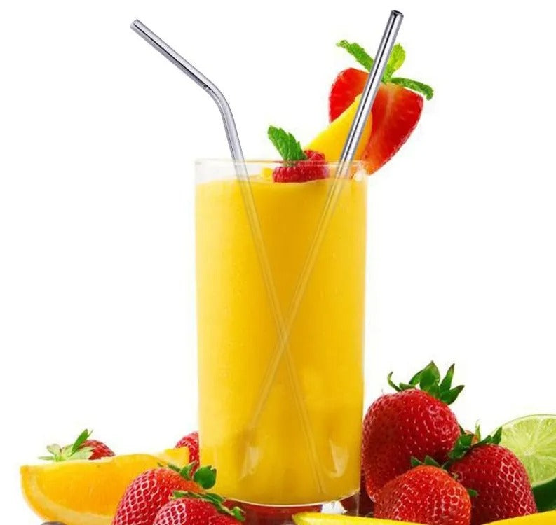 Set of 3 Stainless Steel Reusable Metal Straws Straight Curved Bubble Tea Drinking with Free Pouch