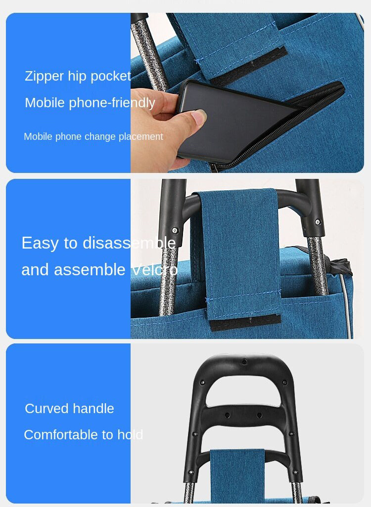UPGRADED Oxford Cloth Trolley Cart Foldable Shopping Trolley Bag with Wheels Detachable Casing Push Cart Carrier Market