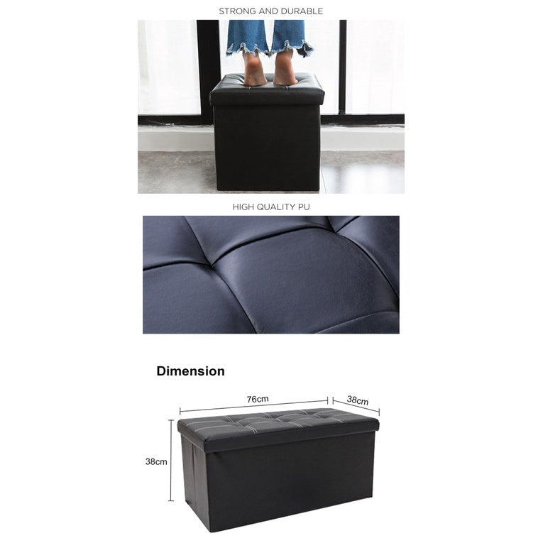 Ottoman Fabric / Leather Storage Box Foldable Sofa Seat Stool Organizer Bench Home Living Space Saving Organiser
