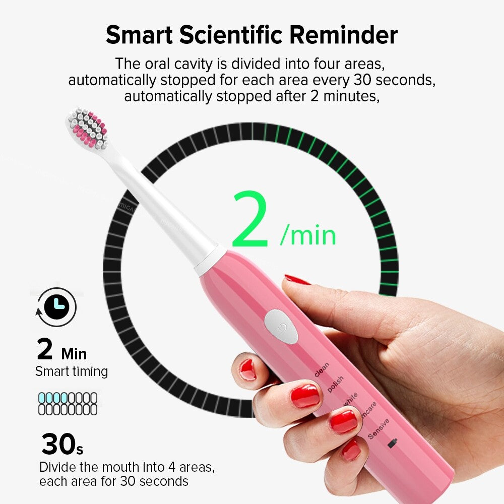 Powerful Ultrasonic Electric Toothbrush USB Rechargeable Adult Electronic Washable Power Ultra Sonic Tooth Brush+4 Heads