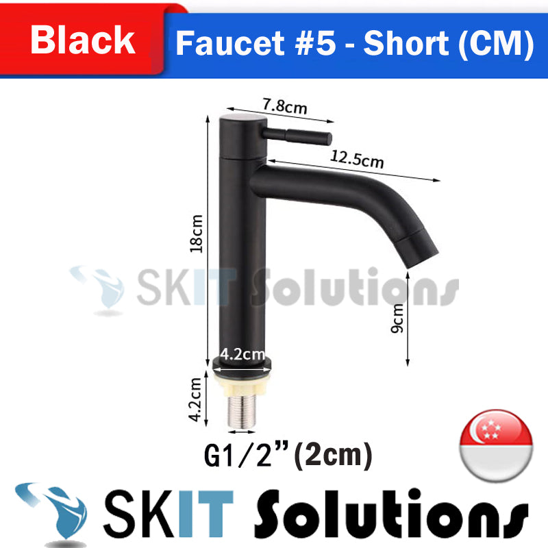 Short / Tall SUS304 Stainless Steel Toilet Wash Basin Faucet Cold Water Tap Household Under Table Bathroom Cabinet Washbasin Sink