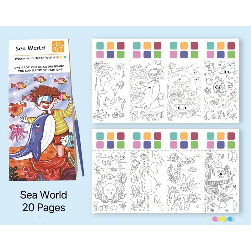 Pocket Water Color Painting Book 20 Picture Creative Paint Kit Pocket Paint with Brush Painting for Toddlers Kids 3+