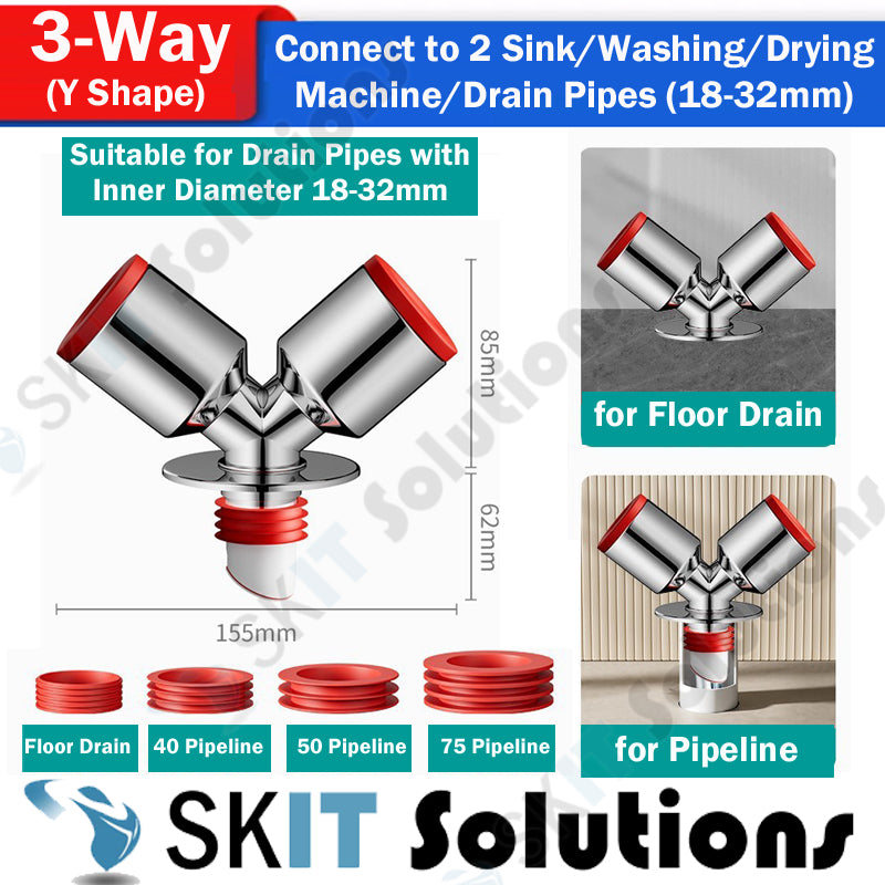 1/3/4-Way Washing Machine Sink Floor Drain Pipe Connector Adapter Valve Tee Elbow Splitter Anti Odor