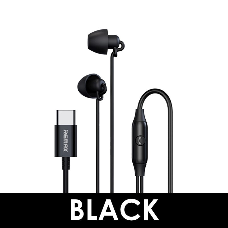 Remax RM-208A Type-C Sleep Wired Earphone USB-C In-Ear Microphone HD Music Call for Mobile Phones