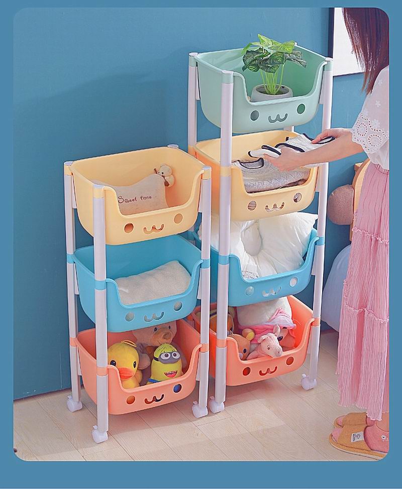 2/3/4 Tier Children's Toy Storage Rack Cabinet Organizer Kids Rolling Cart Activity Space Saver Shelf w/ Wheel Casters