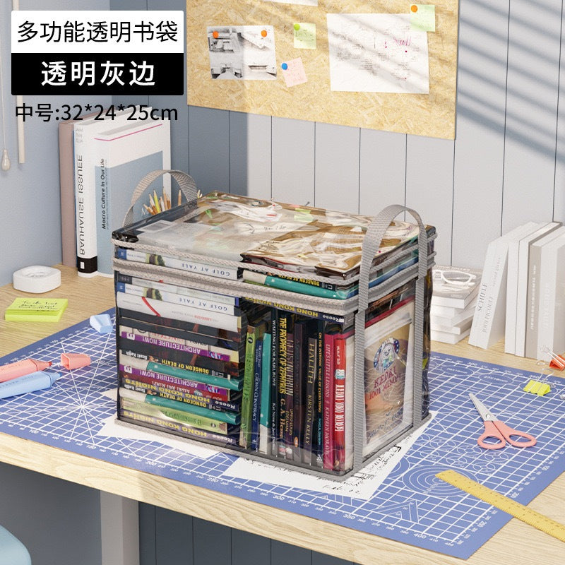 Transparent Storage Bag Zipper Clear Pouch Clothes Comic DVD Book Organizer with Handle Zip Tote