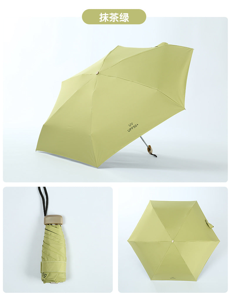 Mini Pocket Folding Tiny Umbrella Light Weight 5 Fold 6 Ribs Anti UV Coating Protection UPF50+ Windproof WaterProof