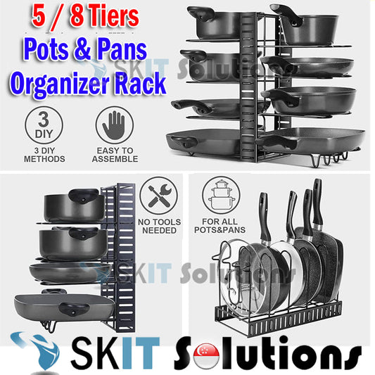 Adjustable Pots and Pans Organizer Rack Cabinet Pan Lid Holder Cupboard Pantry Storage Rack Kitchen Corner Shelf Shelve