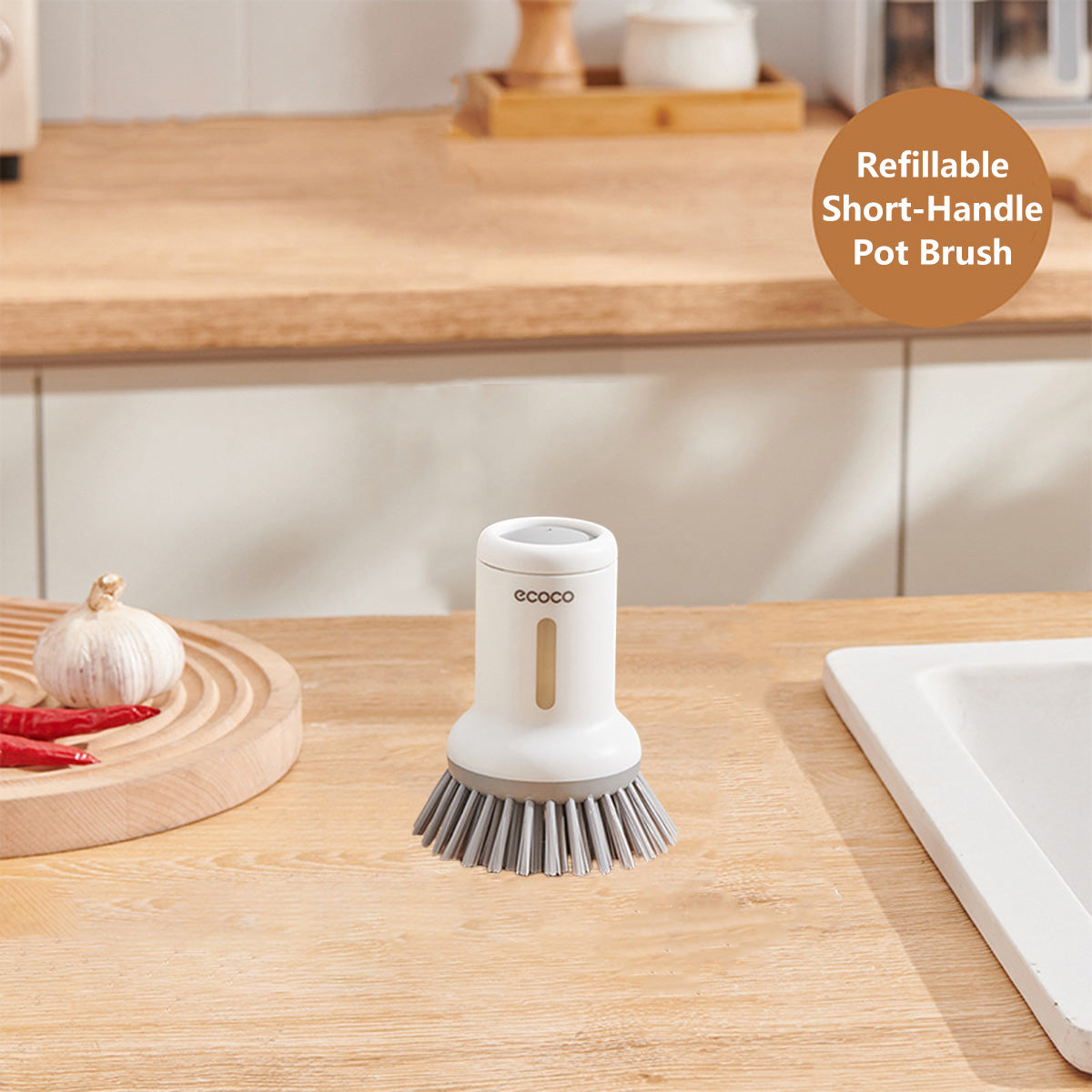 Ecoco Short / Long Pot Brush Rotating Handle Refillable Liquid Household Kitchen Cleaning Washing