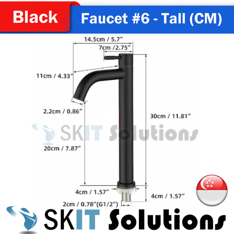 Short / Tall SUS304 Stainless Steel Toilet Wash Basin Faucet Cold Water Tap Household Under Table Bathroom Cabinet Washbasin Sink