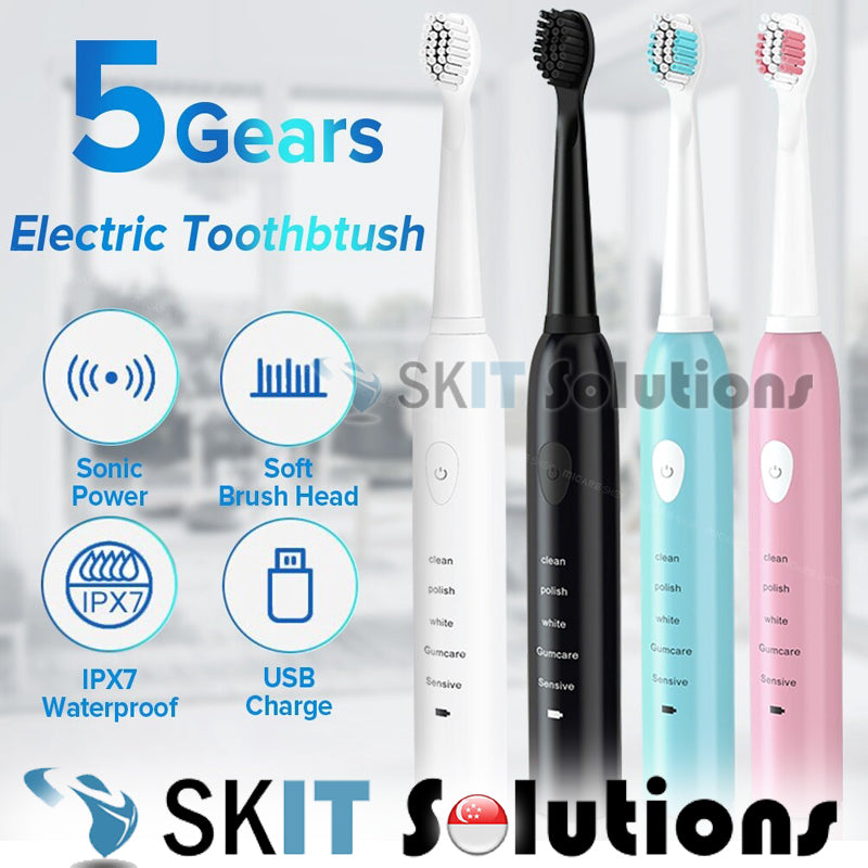 Powerful Ultrasonic Electric Toothbrush USB Rechargeable Adult Electronic Washable Power Ultra Sonic Tooth Brush+4 Heads