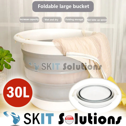 30L Foldable Water Pail+Cover★30 Litre Collapsible Outdoor Bucket Barrel Basins TUB Car Washing Fishing Camping Foot Spa
